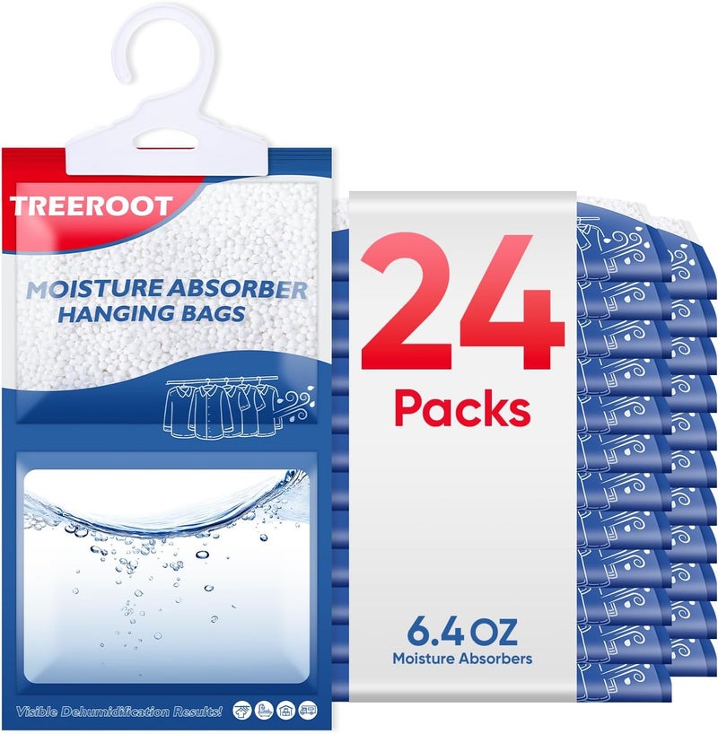 Treeroot 24 Pack Moisture Absorbers for Closet, 6.4OZ Hanging Closet Dehumidifier Bags, Hanging Humidity Absorber in Wardrobes, Kitchens and Bathrooms - Image 1